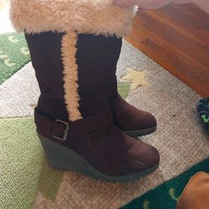 Dark brown with fur around cute boots